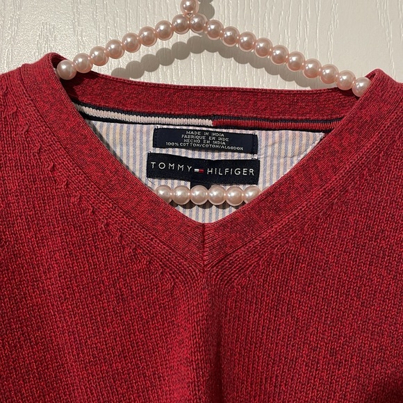 Vintage Tommy Hilfiger Red V-Neck Sweater - Picture 2 of 3